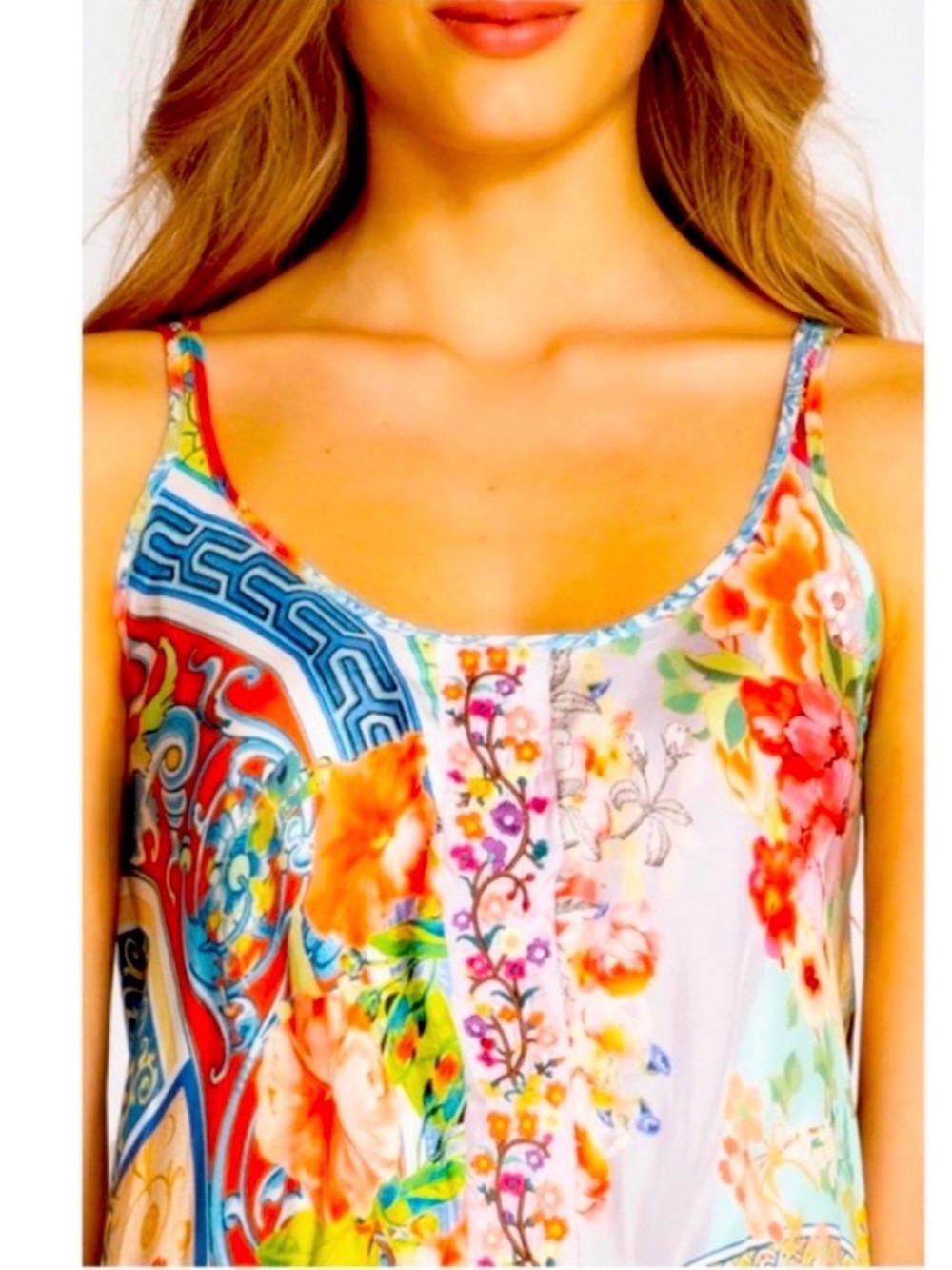 Johnny Was Vibrant Multi-Print Slip Midi Dress, includes Bonus NWT $88 Silk Slip